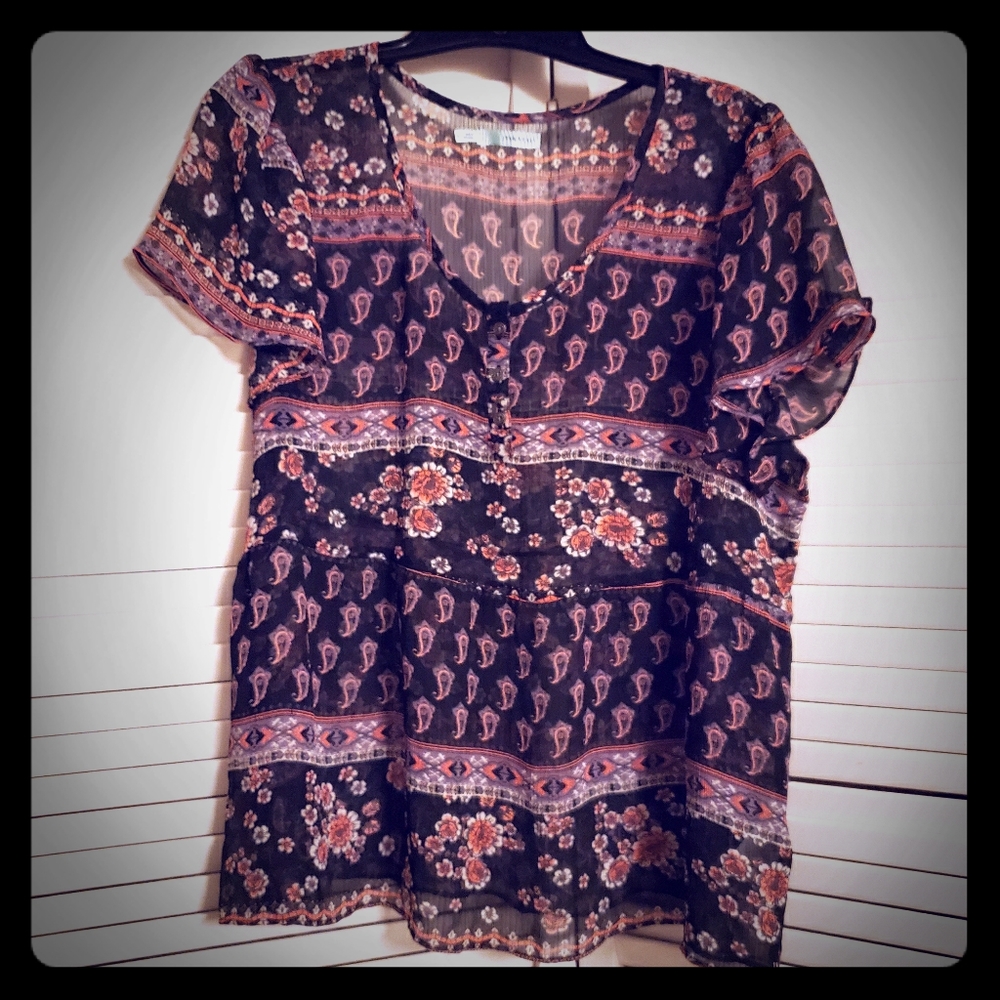 Paisley print see through top